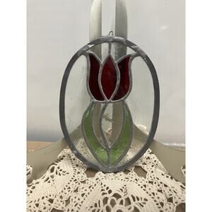VTG Stained Glass Floral Tulip Sun catcher 7 “